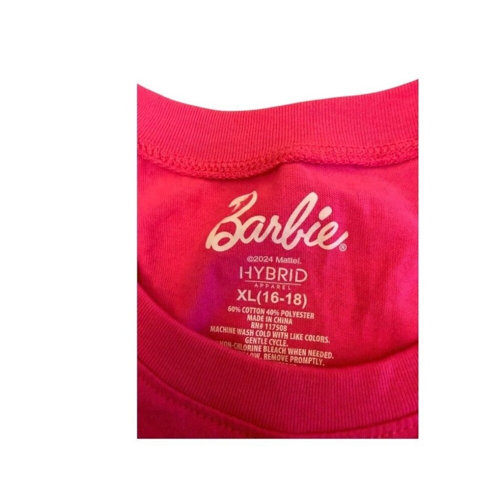 Barbie Pink Pajama Set With Striped Top & Printed Shorts XL 16-18 - Picture 9 of 10